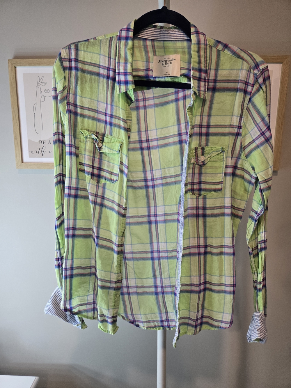 Abercrombie & Fitch Lime Plaid Button-Down Shirt